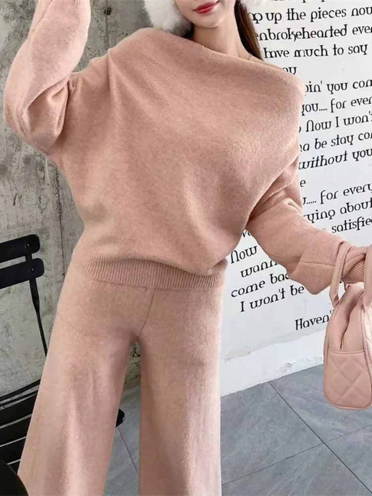 UCXQ Элегантные женские комплекты темпераментный трикотаж с вырезом на шее и