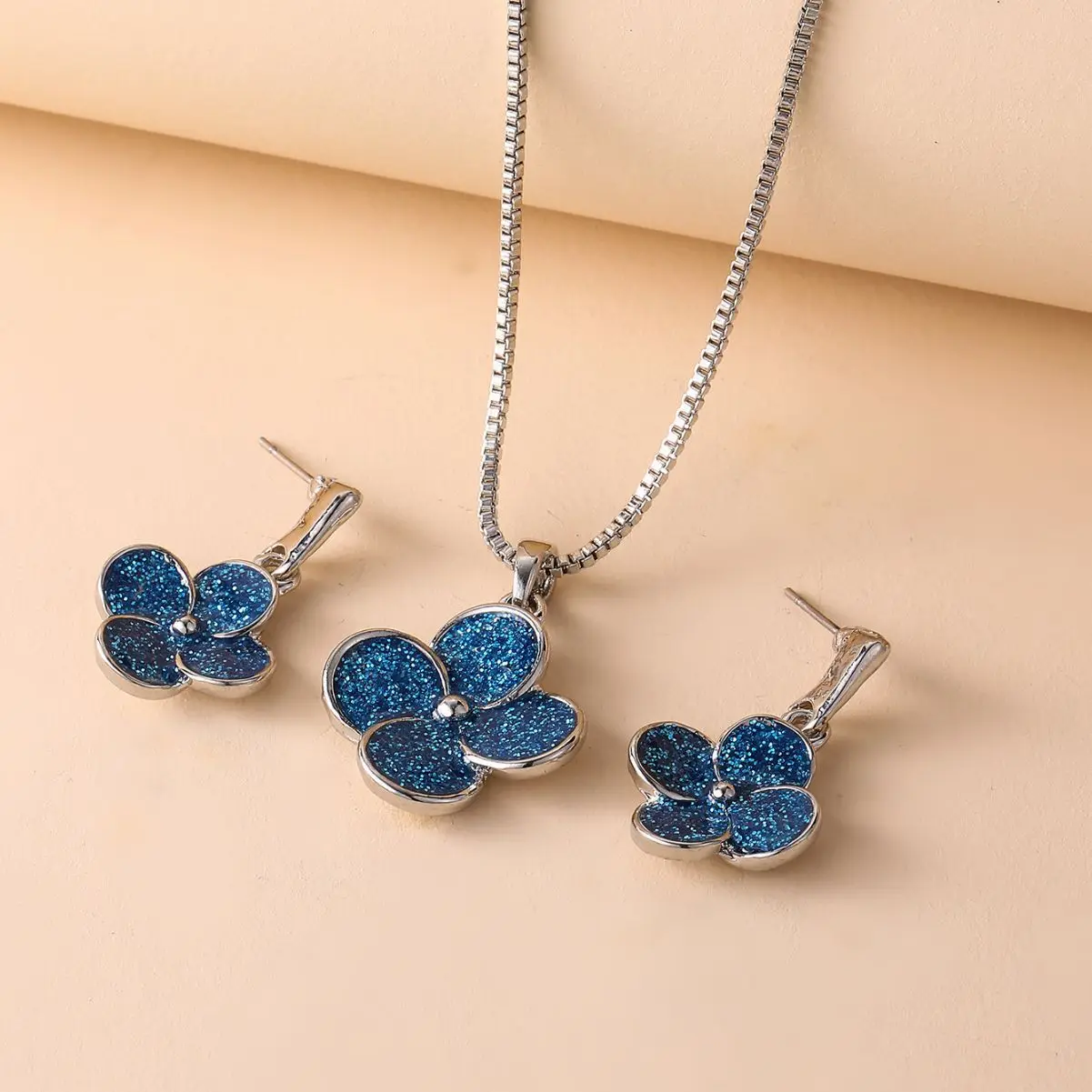 Изысканное модное синее ожерелье-бабочка и серьги с подвеской в виде цветка