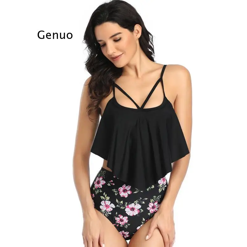 Комплекты бикини с высокой талией оборками майка бандажный купальник женский