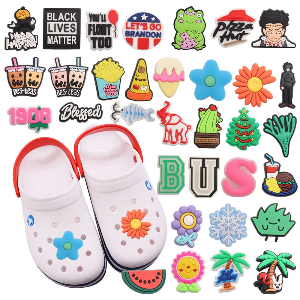 

1Pcs PVC Christmas Tree Elephant Watermelon Fries Grass Adult Shoe Buckle Charms for Croc Jibz Accessories DIY Party Present