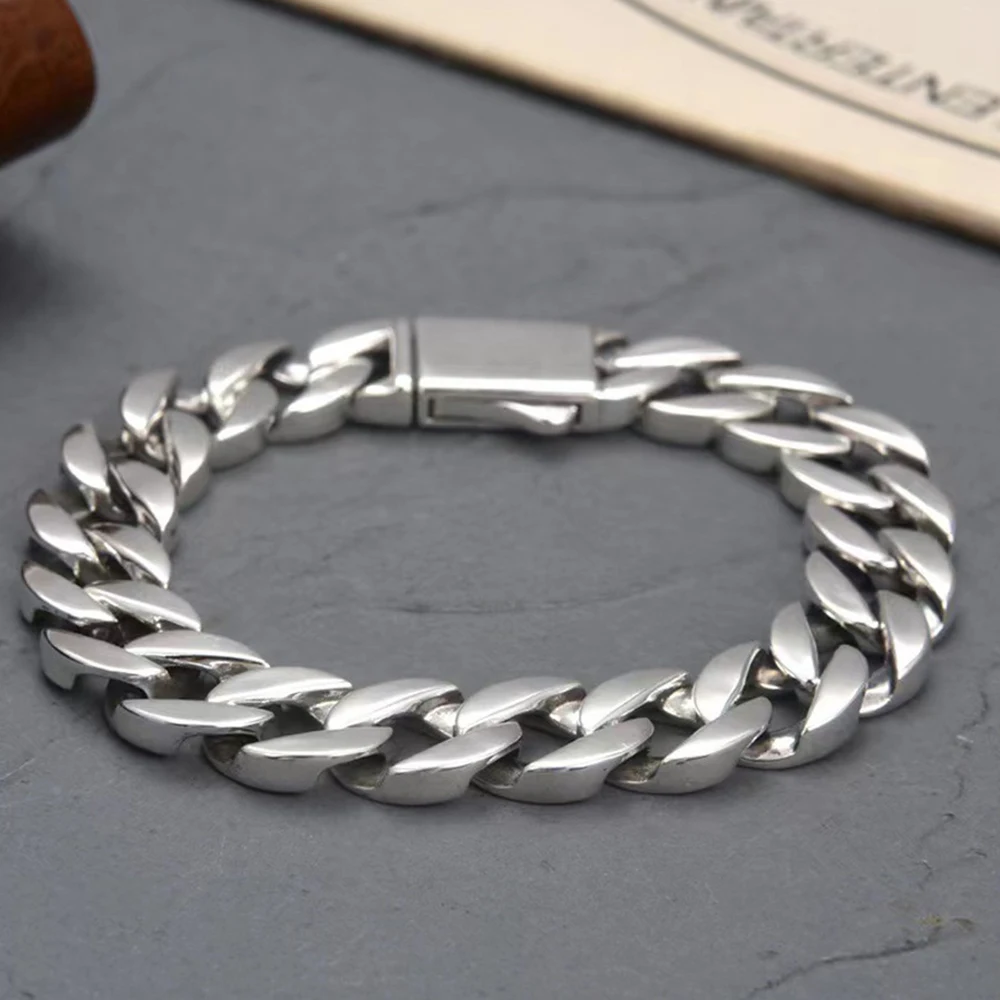 Браслет мужской из серебра 13 мм 20 см/18 см