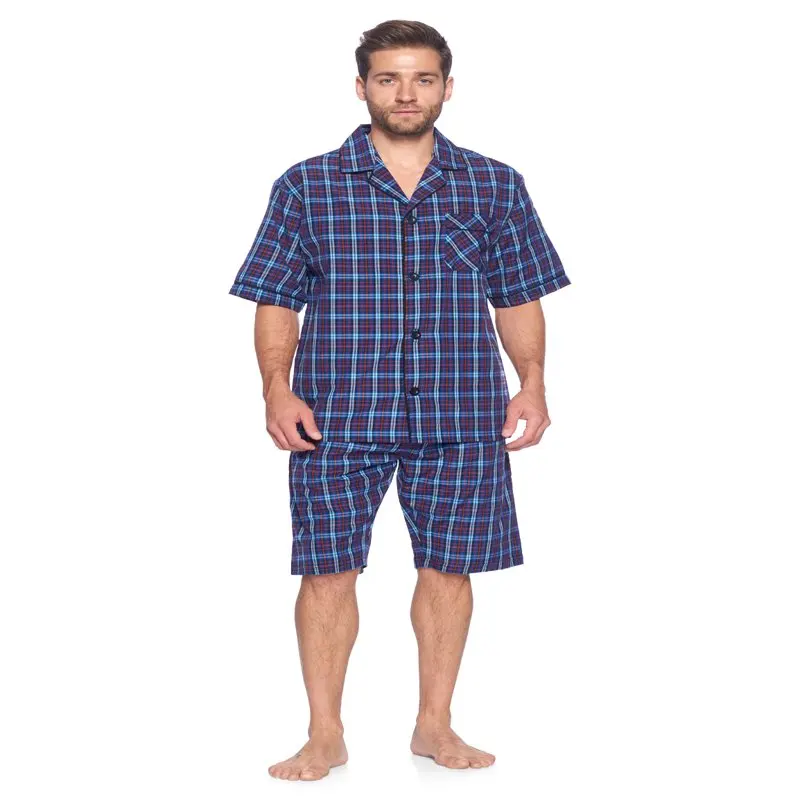 Ashford &  Mens Woven Short Sleeve Pajama Shorts Set  Green Blackwatch  XL