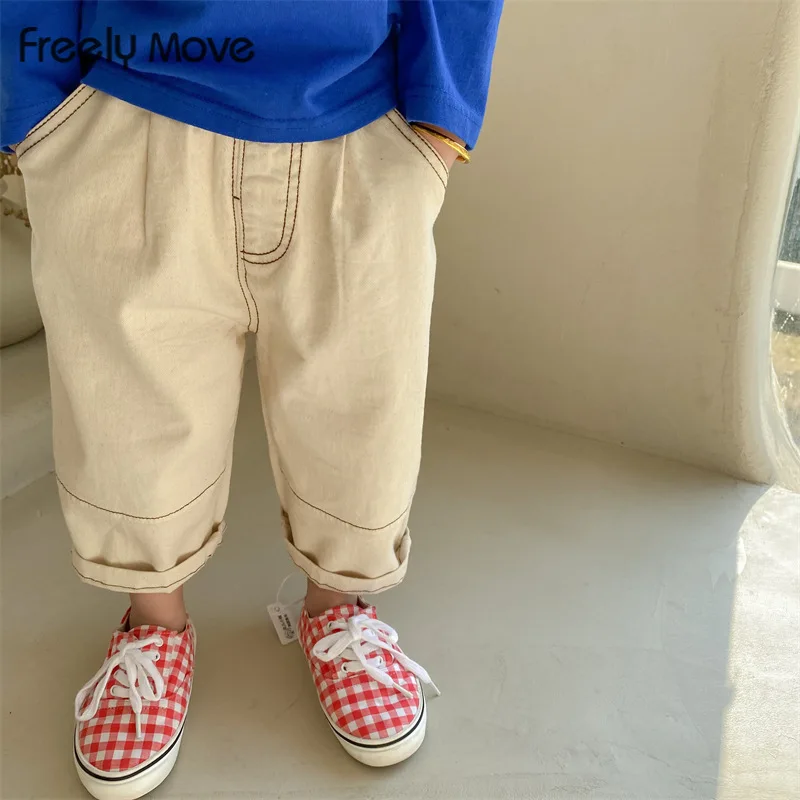 

Freely Move Baby Boy Girl Loose Jeans New Fashion Korean Style Casual Solid Color Jeans Spring Autumn Children's Denim Pants