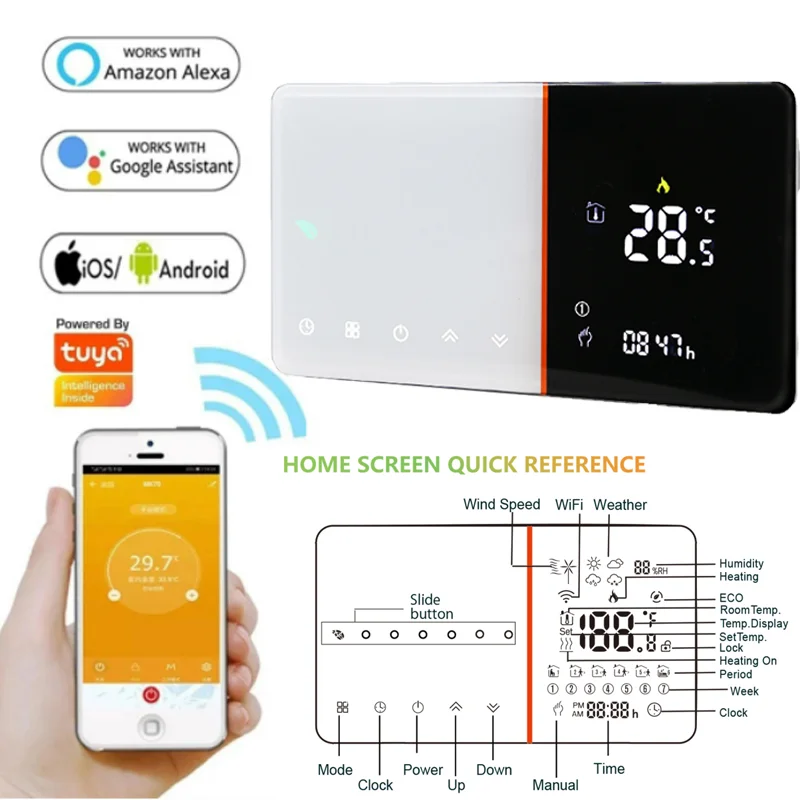 

Tuya WiFi Smart Thermostat with Weather Station, Temperature Controller Work for Electric Floor Heating Water/Gas Boiler 95-240V