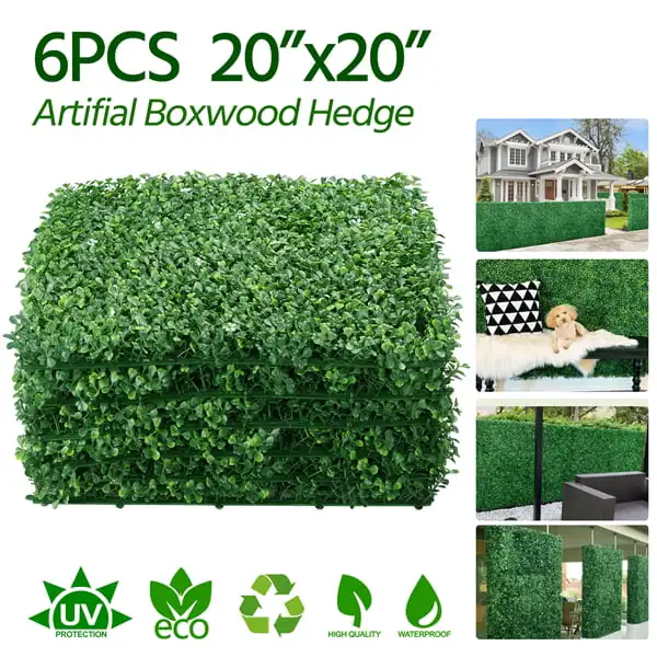 

20x20 дюймов искусственная зелень, бокс-Вуд, живая панель с небольшими белыми цветами для дома и улицы (6 шт.)