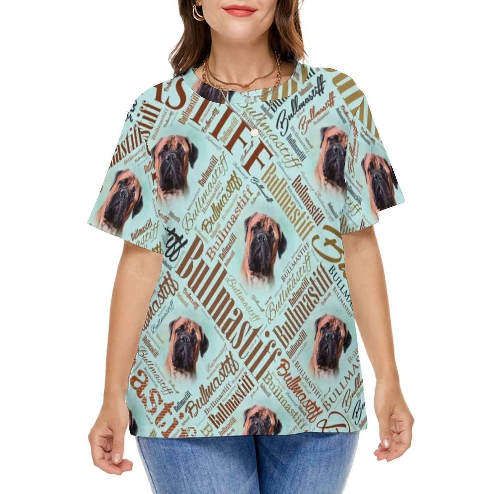 

Bullmastiff Word Art T-Shirt Animal Letter Print Vintage T-Shirts Short Sleeve Pattern Tops Women Casual Tees Plus Size 4XL 5XL