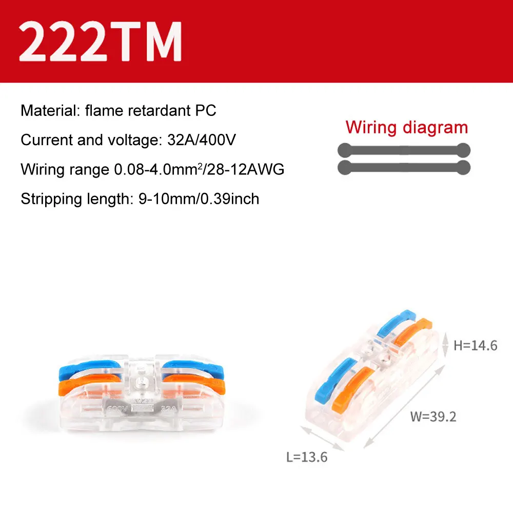 

20PCS 4 Square Wire Connectors Lever Nuts,2 Conductor Compact Splicing, 2 Circuit Inline Splices, Quick Terminal Lamp Press Type