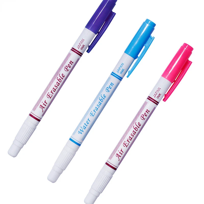 

3pc Pens Double Head Pink Blue Purple Air Water Erasable Pen Fabric Marker Water Soluble Automatically Disappear Pen Sewing Tool