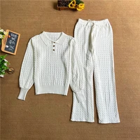 women autumn winter solid knitted sweater sets casual pullover and wide leg pants female outfits new casual homewear lady suit