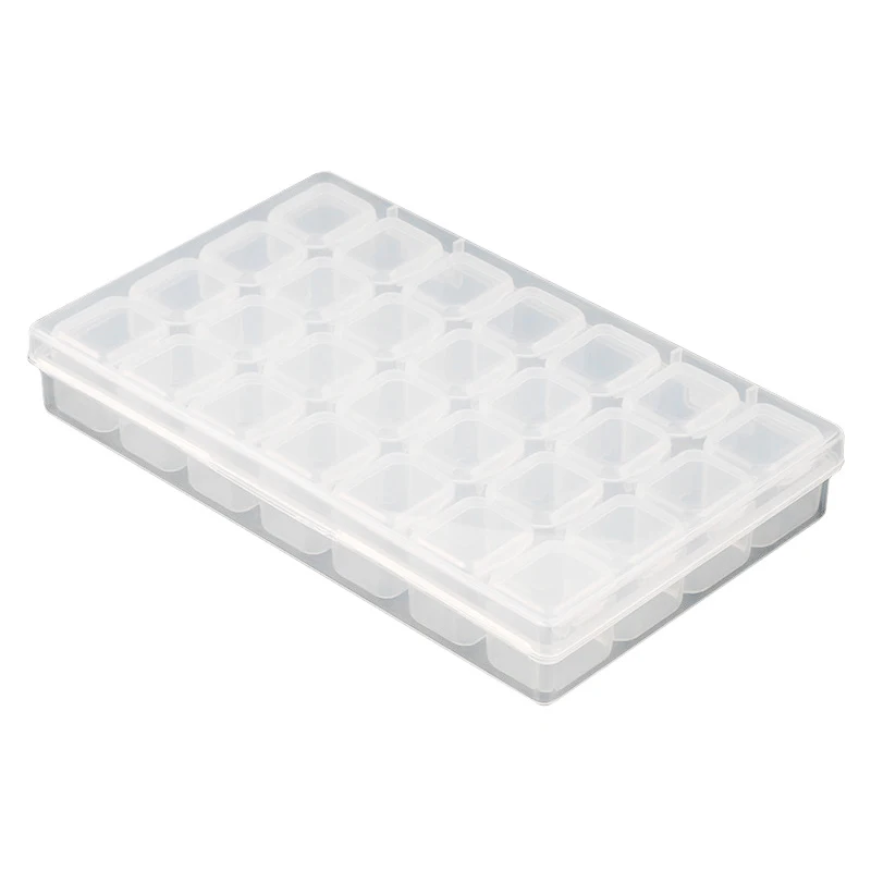 

17X10.8CM Rectangle 28 Slots Jewelry Plastic Storage Box Rhinestone Beads Pill Earrings Storage Box Case Container