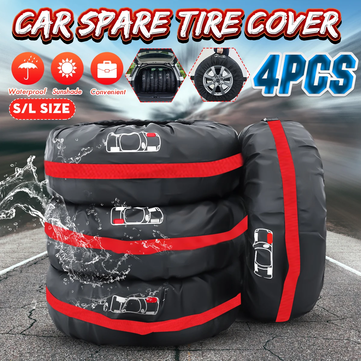 

4pcs Universal S/L Car Spare Tire Cover Case Tires Storage Bag Carrier Auto Tyre Wheel Protector Dustproof Waterproof Anti-snow
