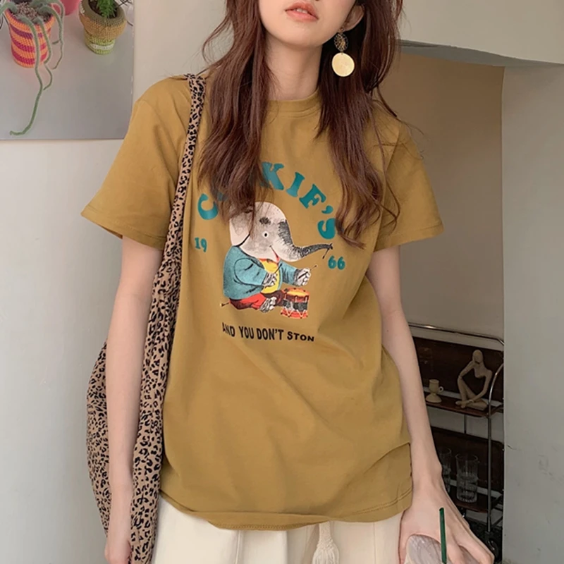 

Женская футболка с коротким рукавом, Повседневная хлопковая футболка с мультяшным принтом, лето 2022
