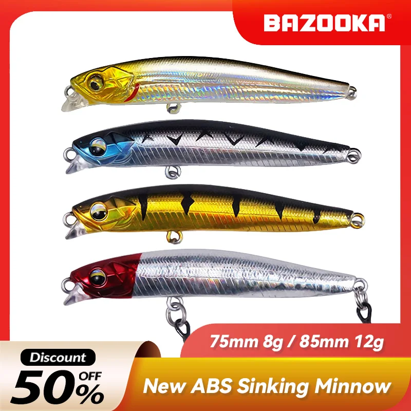 

Bazooka Jerkbait Minnow Sinking Fishing Lure Hard Bait Carkbait Pencil SwimBaits Plastic Wobblers Shiner Bass Pike Trout Winter