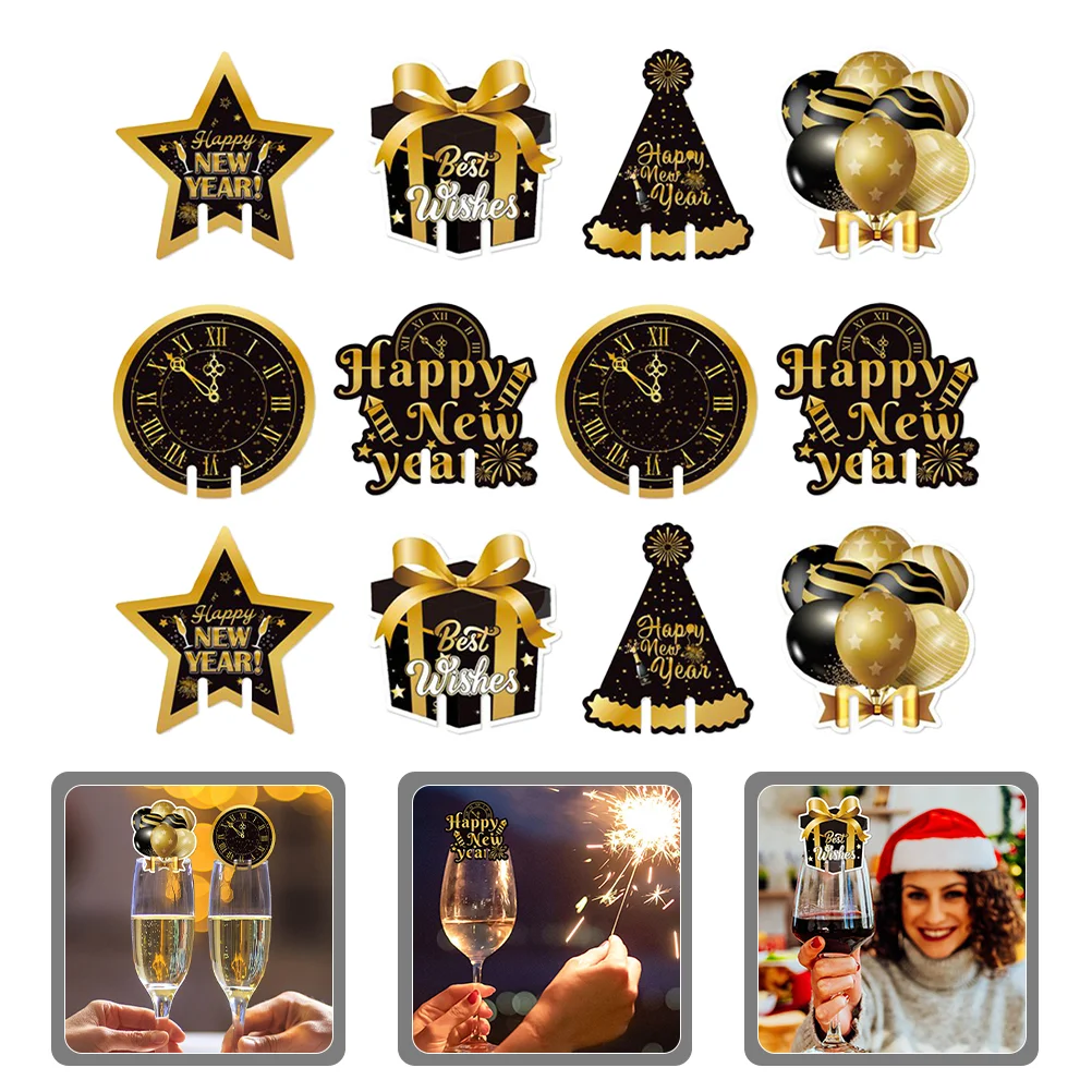 

2 pcaks New Year Glass Charm New Year Elements Design Cup Marker Glass Marker
