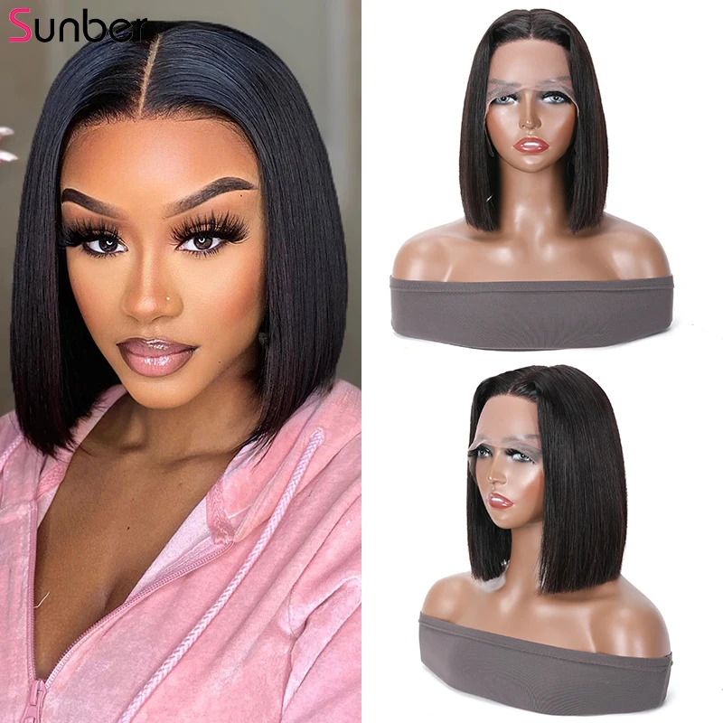 

Straight Blunt Cut Bob wigs 13X1 T Part Lace Human Hair Wig Pre Plucked Short Front Bob Wigs 10''-14'' Inches For Women