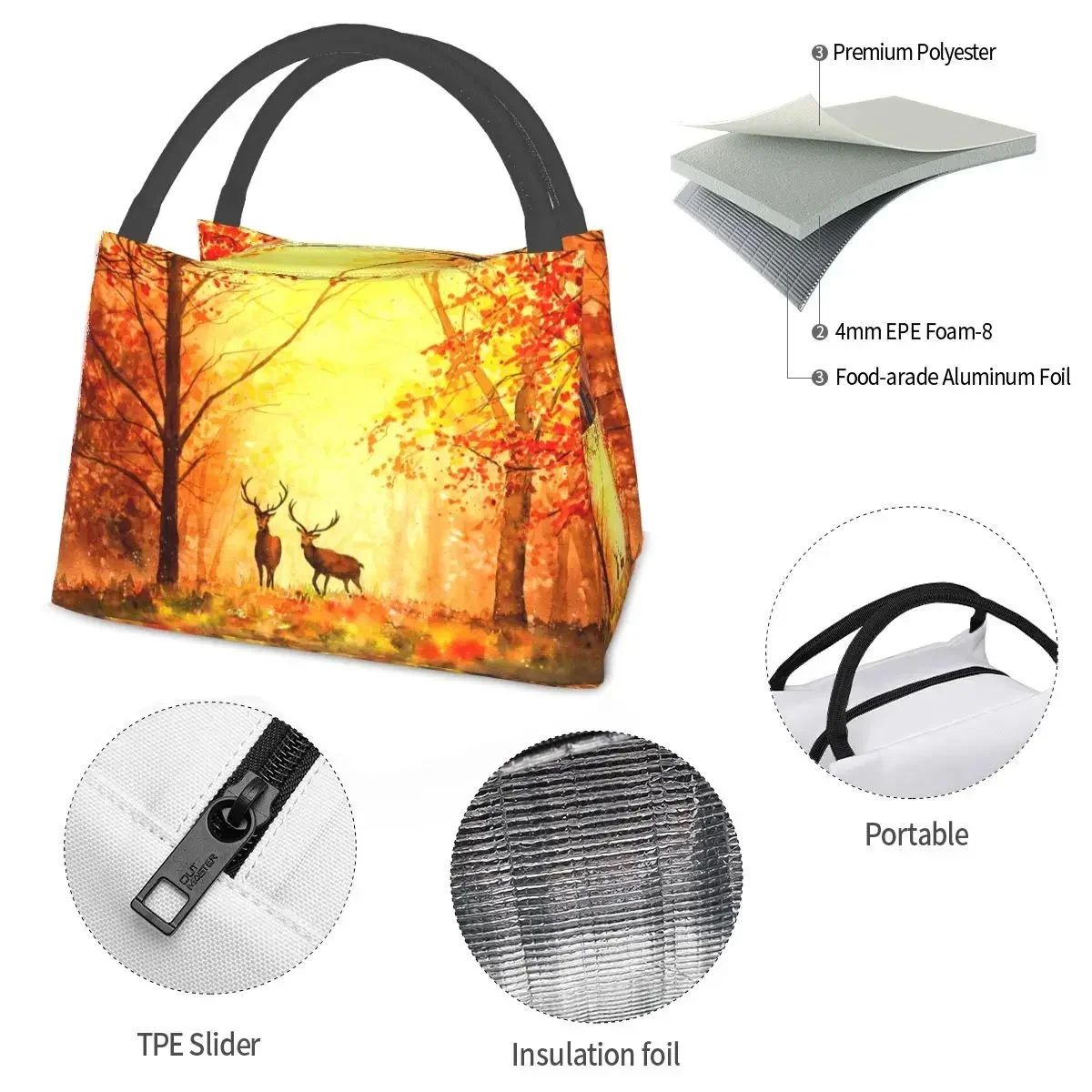 Эстетичная Осенняя сумка для ланча с оленем портативная изоляцией стандартная