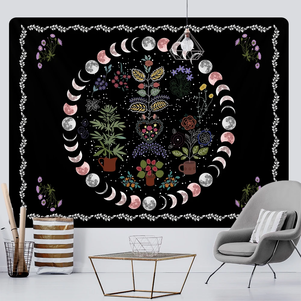 

Moon Plant Floral Home Decor Tapestry Hippie Boho Decor Wall Tapestry Bedroom Decor Starry Sky Wall Hanging