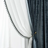 modern curtains for living room bedroom dining nordic luxury custom dark patterned velvet retro blue window shading curtains