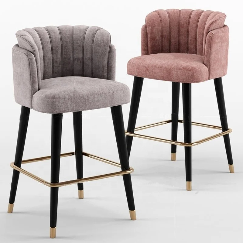 Modern Leather Upholstered Bar Stool With Back Rest Stainless Steel Metal Leg Velvet fabric