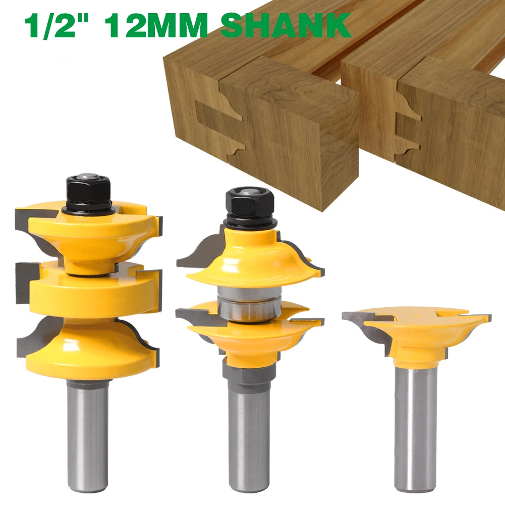 

3PCS/Set 1/2" 12MM Shank Milling Cutter Wood Carving Entry Interior Tenon Door Router Bit Set Ogee Matched R&S Router Bits