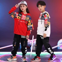 kid kpop hip hop clothing print hoodie sweatshirt top streetwear tactical cargo jogger pants for girl boy dance costume clothes
