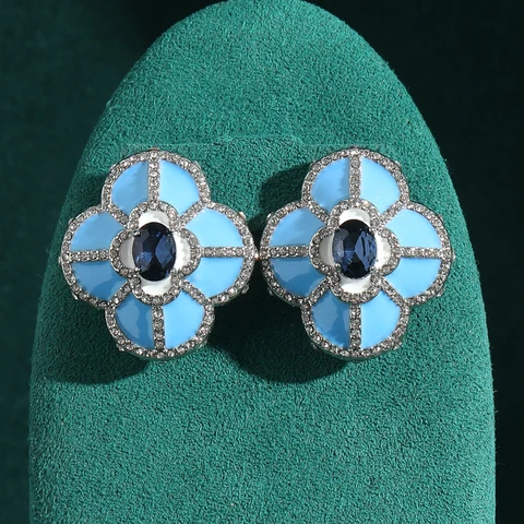 LOVE GREEN LIVE GREEN Винтажные синие серьги-гвоздики с четырьмя листьями