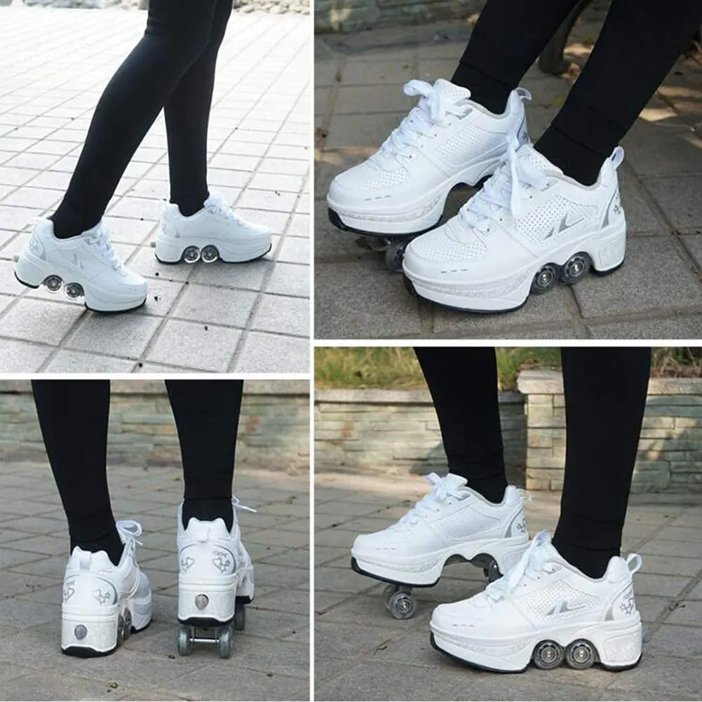 Portable Deformation Roller Skate Shoes Parkour Roller Shoes Sneakers With Four Wheels Running Shoes ​For Unisex Children Shoes