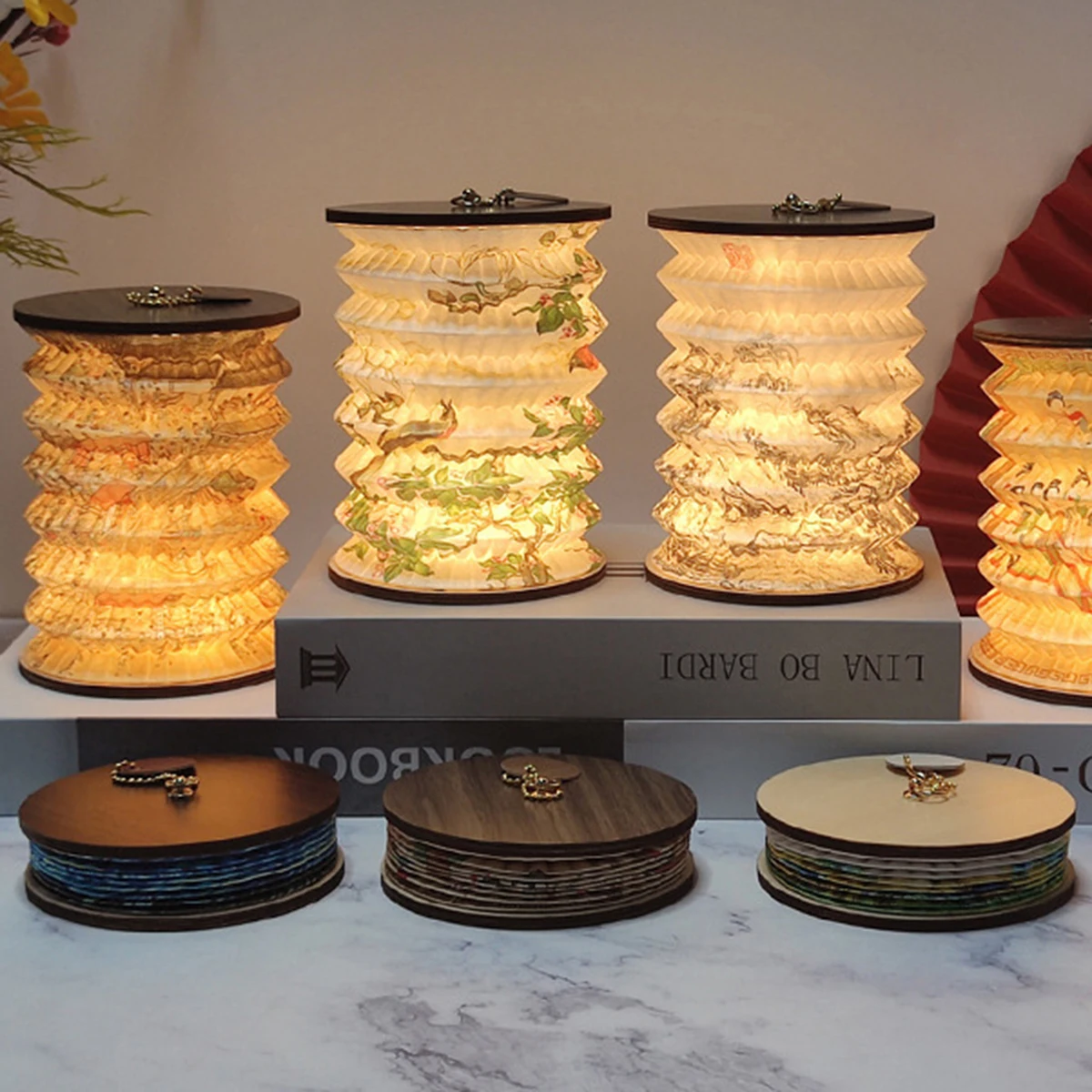 Китайский бумажный фонарь складной праздничный подвесной средней осени 3 режима