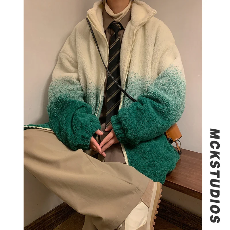 Winter Jacket Men Warm Fashion Gradual Color Thickened Lamb Hair Jacket Men Streetwear Korean Loose Thick Short Coat Mens Parker