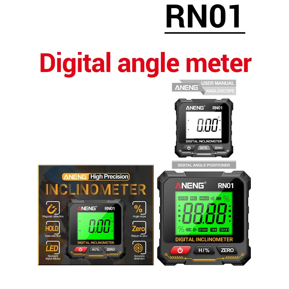 

RN01 Digital Goniometer Electronic Level 360 Degree Electronic Angle Ruler Backlight Protractor Woodworking Inclinometer Tools