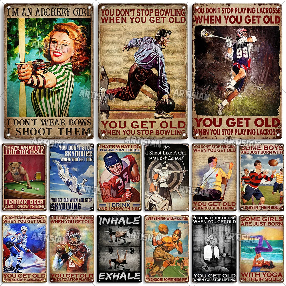 Металлический плакат Artisian для фитнеса, стрельбы из лука, боулинга, футбола, йоги, жестяной плакат, декоративный плакат для спортивного зала, Настенный декор для гаража, бара, паба, клуба