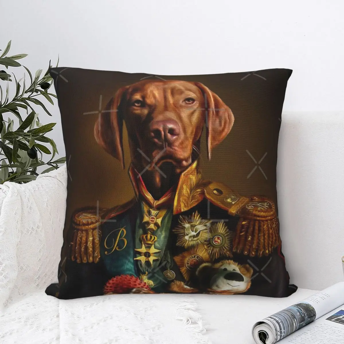 Bertie The Hungarian Vizsla - наволочка с портретом собаки для спальни винтажный диван