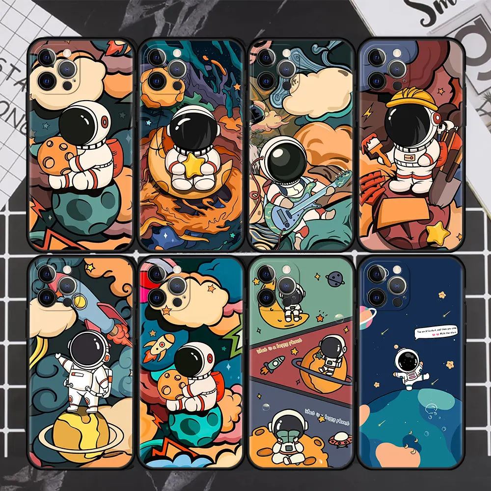 

Star Astronaut Cute Case For iPhone 13 11 12 Pro Max 7 + XR 8 X 6 6S Plus XS 5 5S SE 2022 13Pro Capa Soft Phone Cover Funda