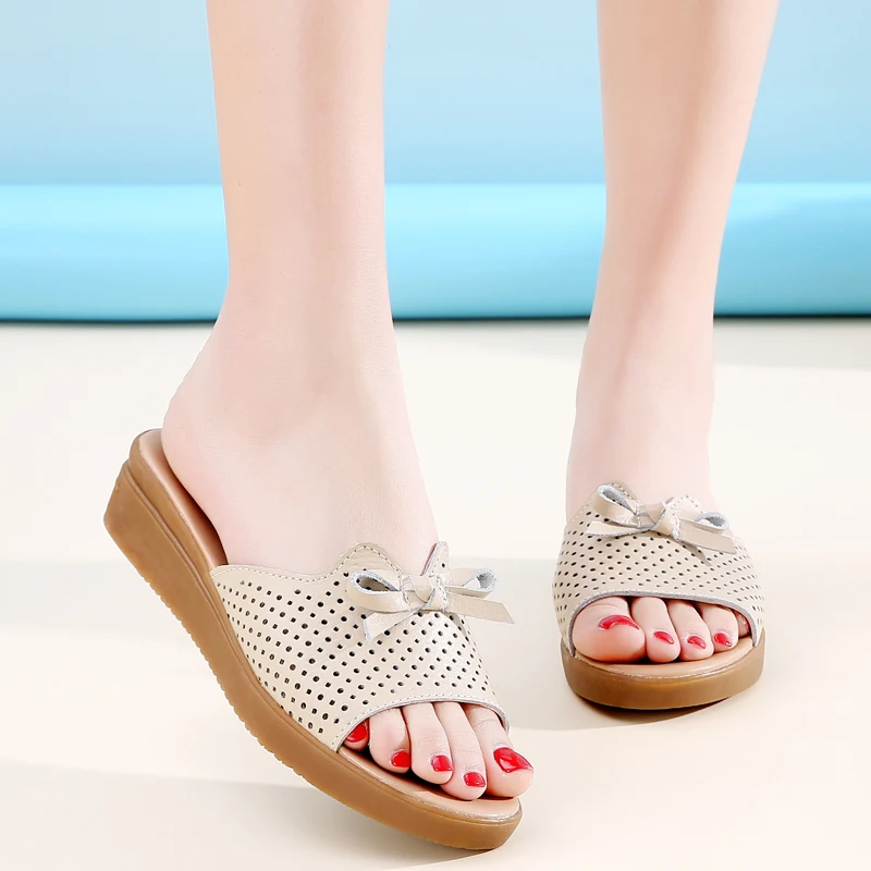 

Women's Platform Wedge Slippers New Summer Bowknot Breathable Hollow Open Toe Slides Shoes for Women Outdoor Casual Beach Shoes