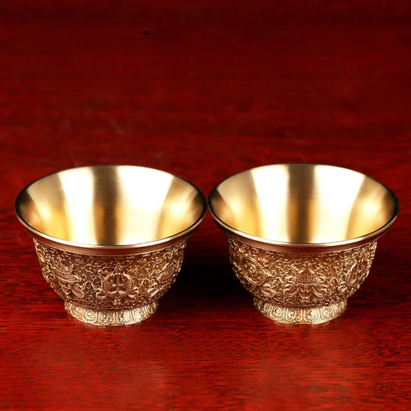 Восемь благоприятных чашек для подачи воды из чистой меди Будды тибетская чашка