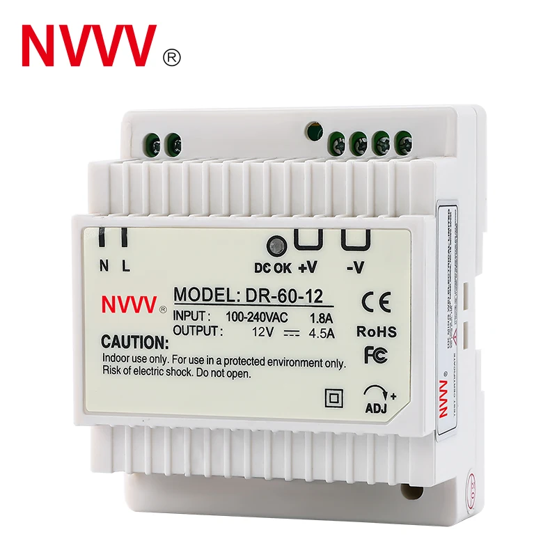 

NVVV DR Series DR-60 Din Rail Switching Power Supply 60W Power Supply 110/220v AC To DC 12V 24V Voltage Stabilizer Transformer