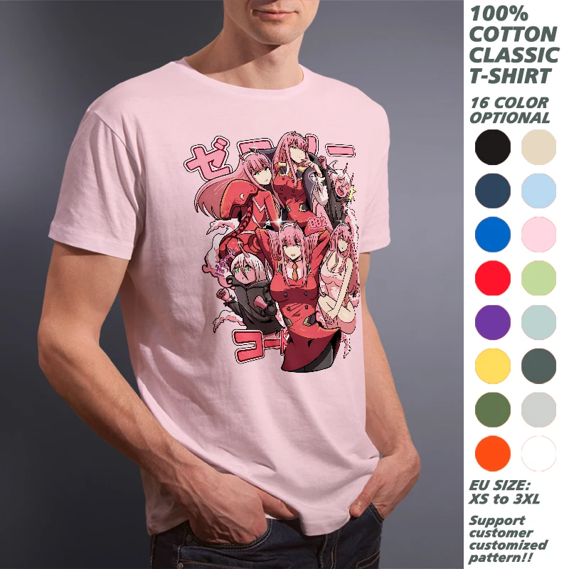 

Darling in the Franxx Printed T Shirt For Men Women Cotton Casual 16 Color Short Sleeve T-shirts Y2K Unisex Summer Clothing