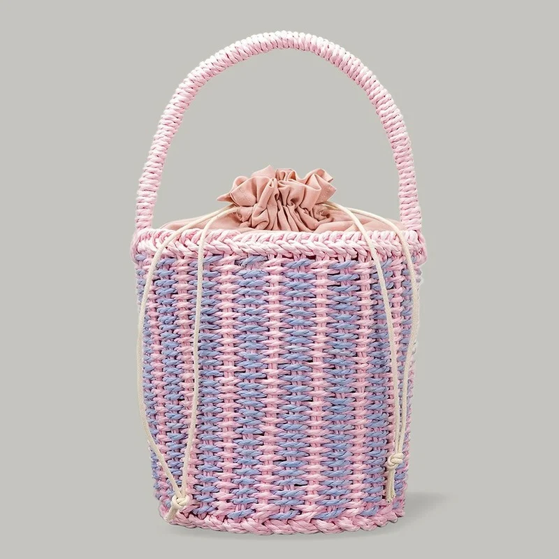 

Hand-woven Cotton Straw Woven Bag Casual Simple Cute Handbag Cross-border Niche Design Handbags Green Bucket Beach Bag