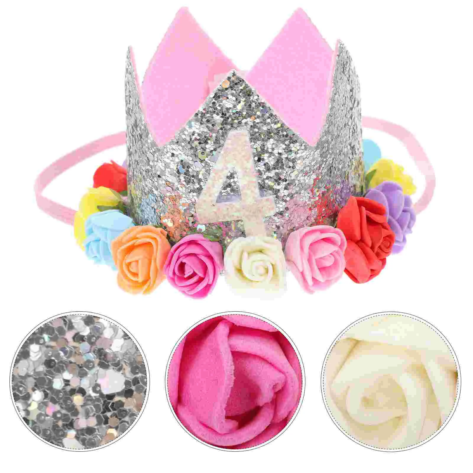 

Artificial Flower Hat Birthday Crown Party Glitter Baby Accessories Decor Boys Headband Cap