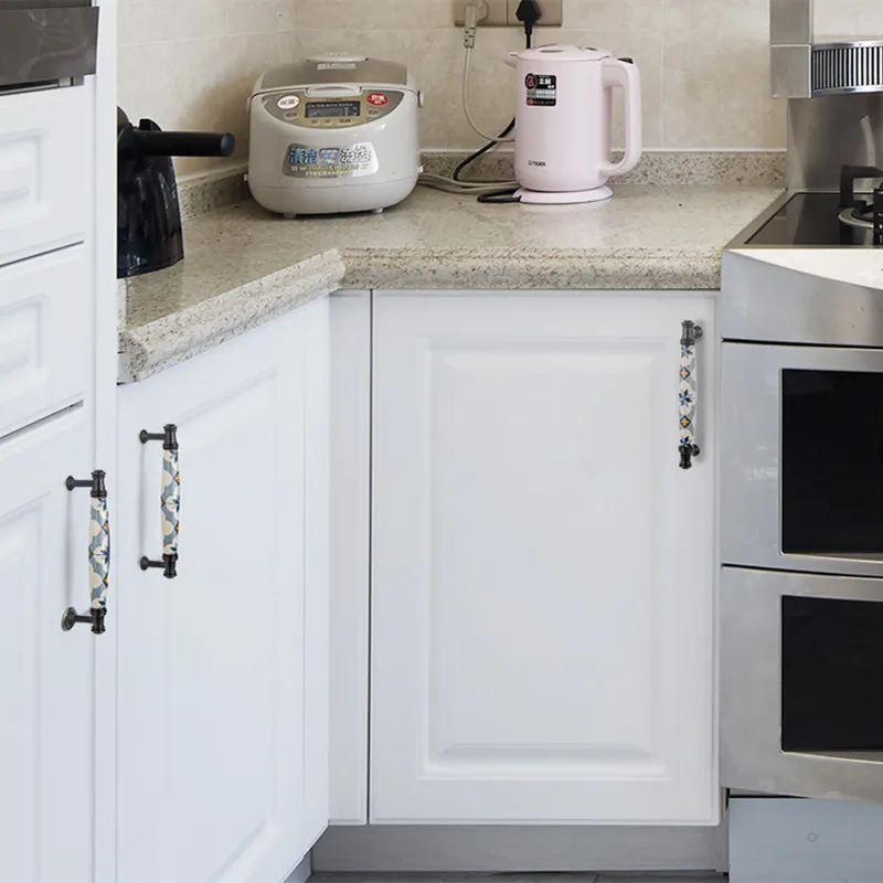 Синие цветочные/керамические дверные ручки и скандинавские для мебели ящиков