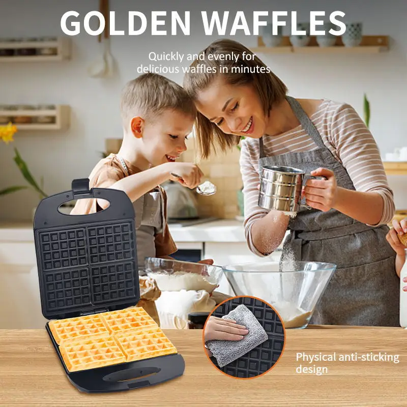 Belgian Waffle Maker, 4-Slice Non-Stick Waffle Iron, Classic Thick Waffles, Anti-overflow, Recipes Included, PFOA Free