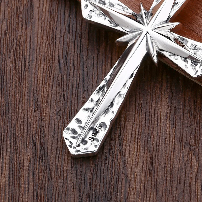 Панк-подвеска из стерлингового серебра 925 звездный крест мужское ожерелье кулон