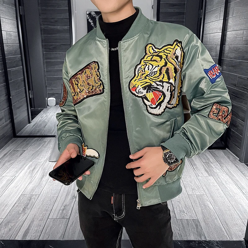 

2022 Luxury Embroidery Tiger Head Pattern Men Jacket Coat Street Hip Hop Trend Baseball Uniform Social Club Casual Loose Jacket