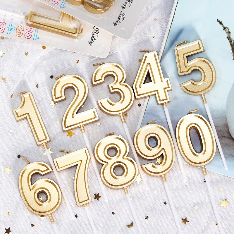 

Gold Number 0-9 Candles Smokeless Birthday Cake Decor Candle Creative Dessert Decoration Cake Topper Wedding Party Supplies
