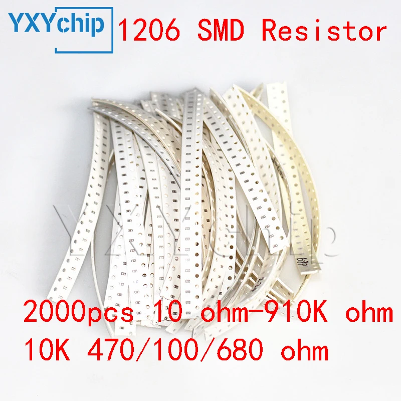 2000 шт. 10 Ом-910 К Ом 1206 комплект резисторов SMD набор в ассортименте 5% 80 значений * 25