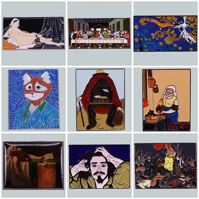 

Famous Painter Classic Oil Painting Enamel Brooch Pin Brooches Lapel Pins Badge Denim Jacket Jewelry Accessories