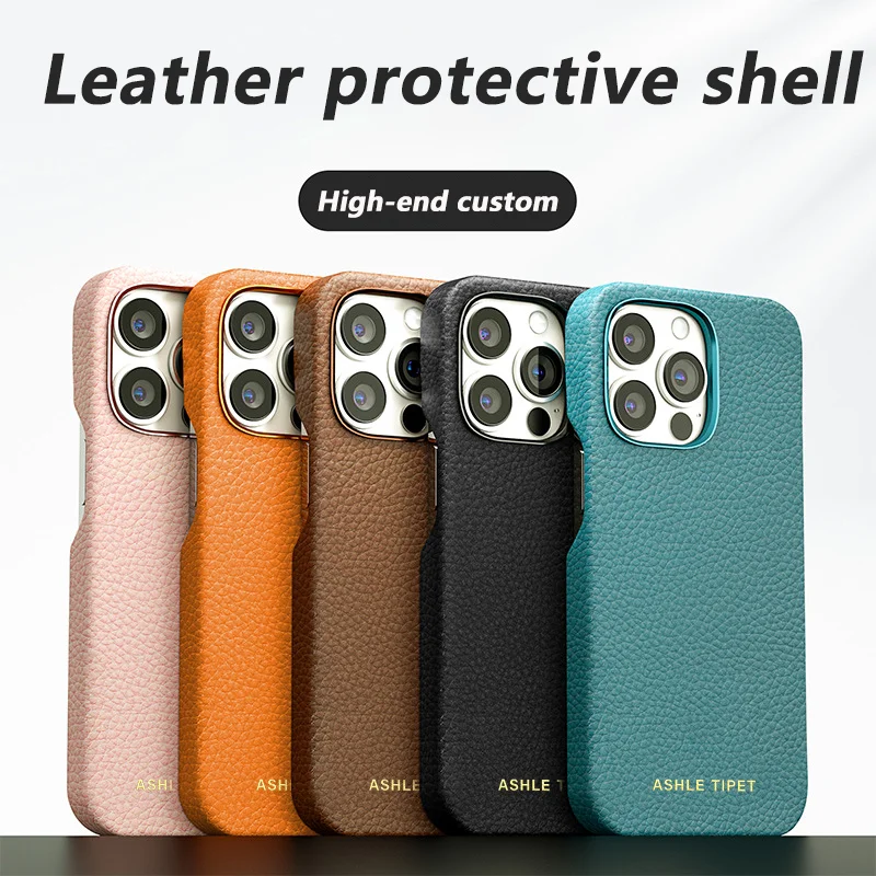 

New Litchi Pattern Leather Luxury High-End Business Phone Case for iPhone 13 Pro Max Case Series with Magnetic Wireless Charging