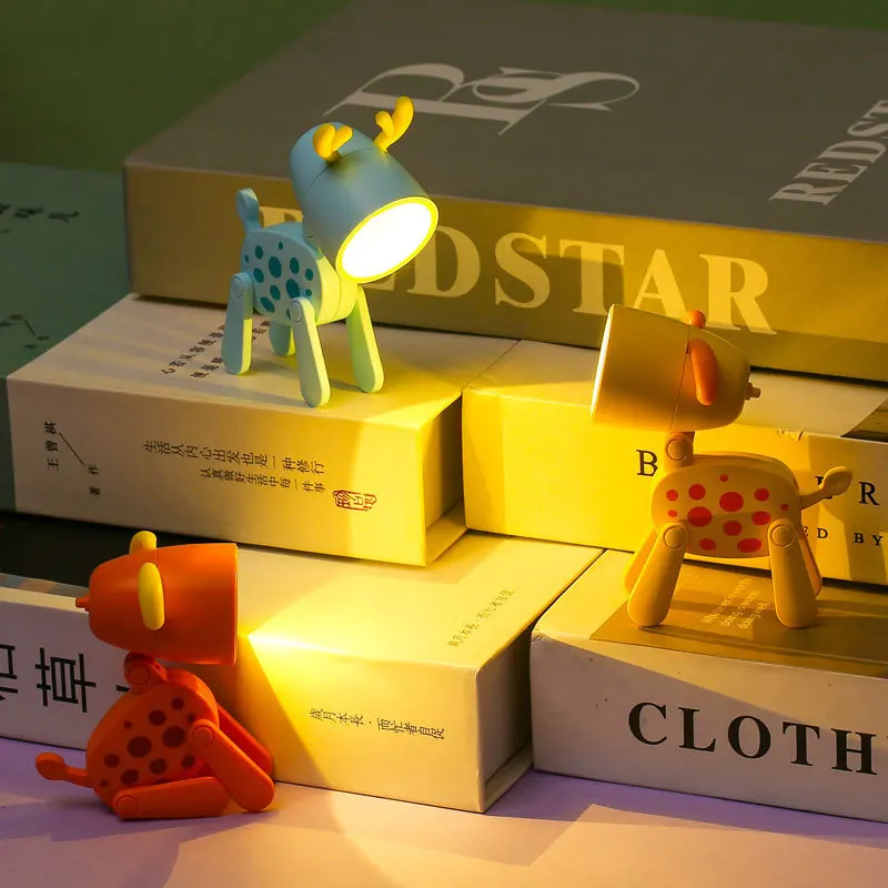 

LED Night Light Mini Cute Dog Light Kawaii Gift Cartoon Dog Deer Folding Table Lamp Kids Room Bedside Bedroom Living Room Decor