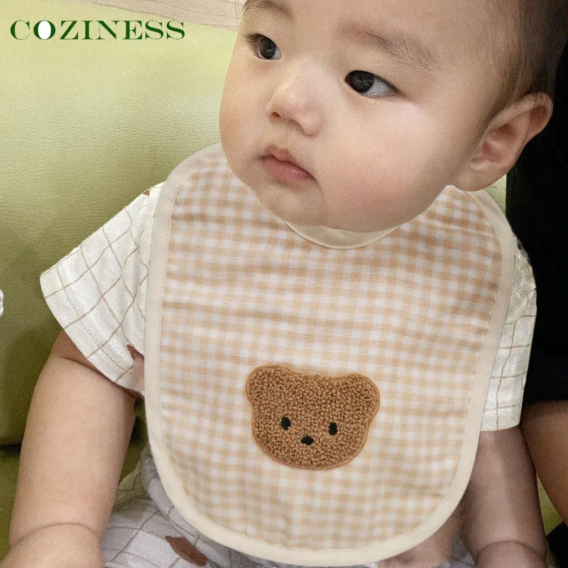 

Baby Bib Cotton Tether Cartoon Bear Printed Saliva Towel Children Waterproof Anti Spitting Milk Easy Clean Hot Sale New Arrival