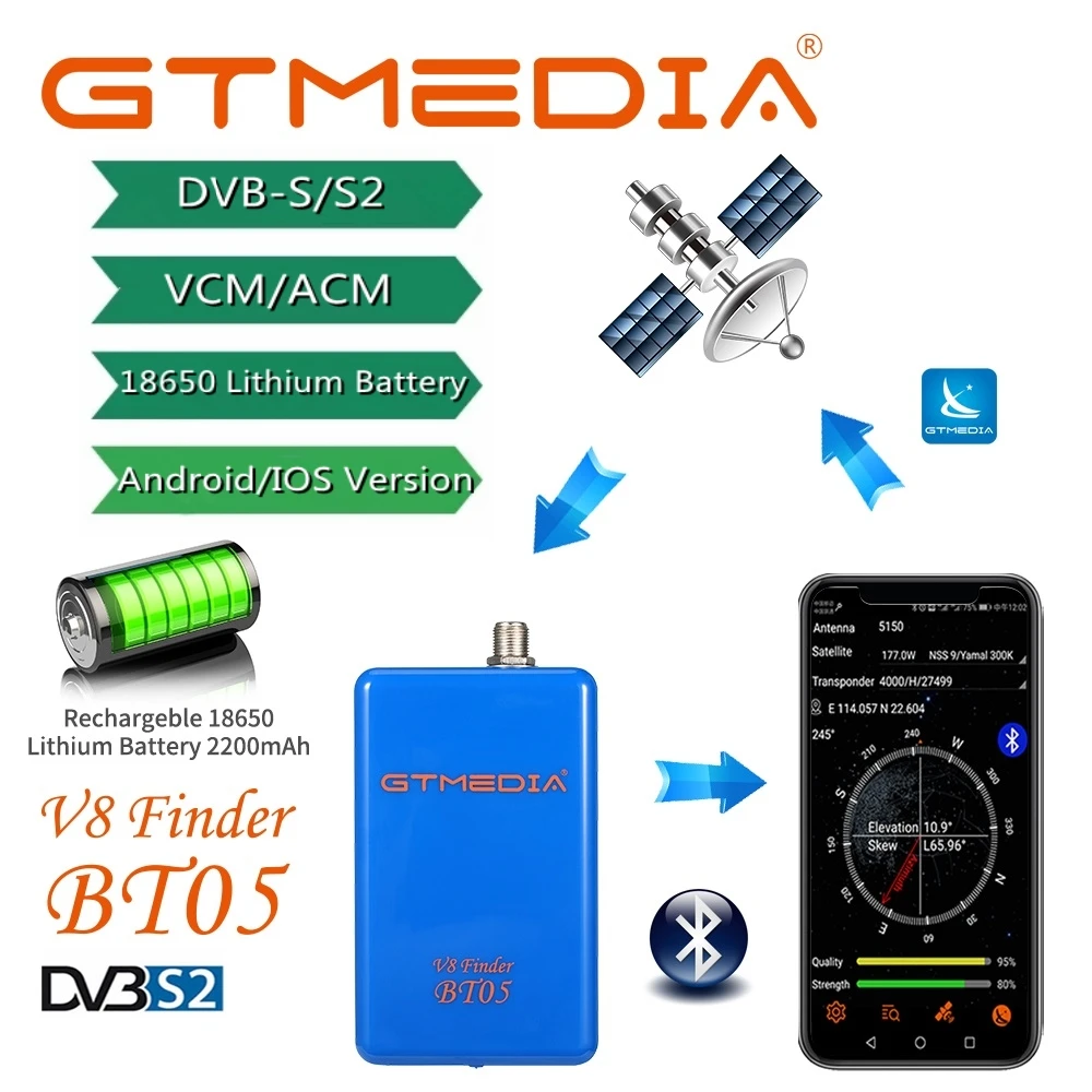 Фото GTMEDIA V8 Finder BT05 1080P Цифровой спутниковый искатель DVB-S/S2, лучше, чем Satlink WS-6933 6906 6916, поддержка систем Android/IOS №3